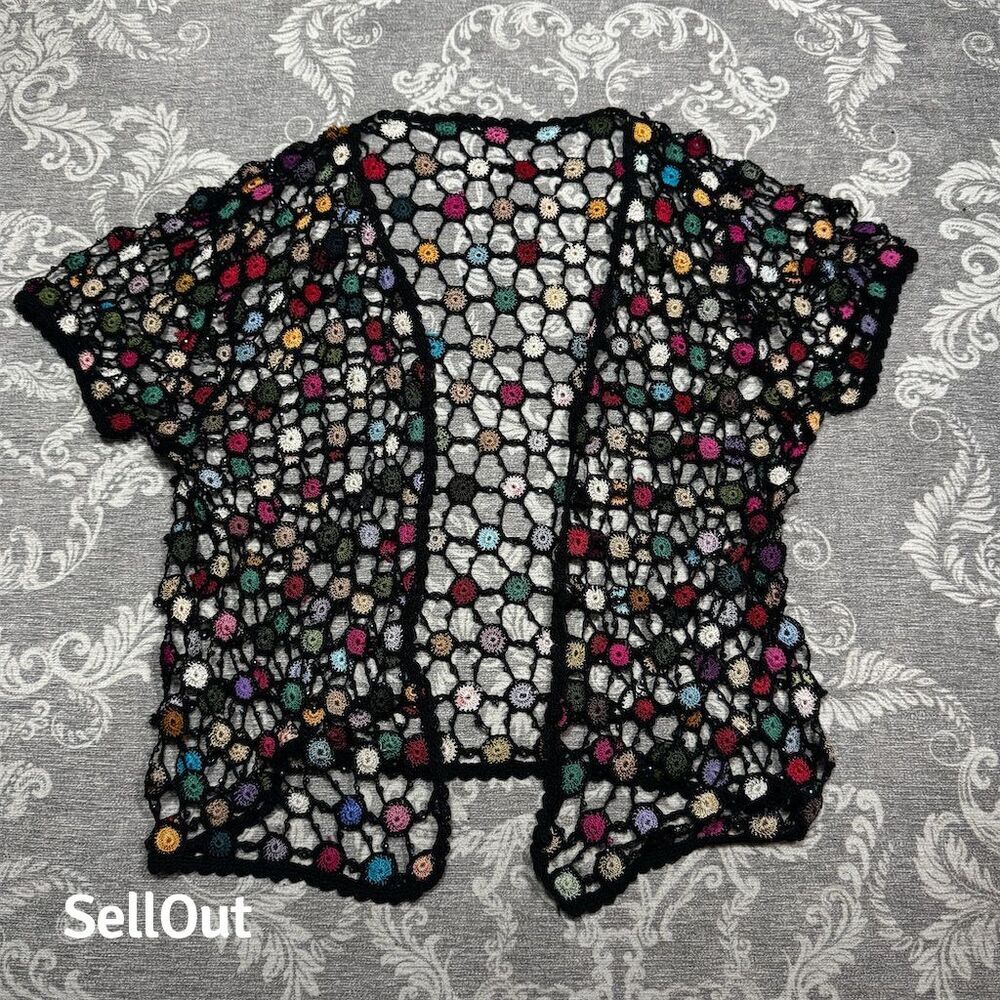 Women's Multicolor Crochet Cardigan S Boho Festival Sweater